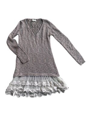 Altar’d State Chunky Knit Babydoll Dress w/ Lace Hem – S/M | Y2K Boho